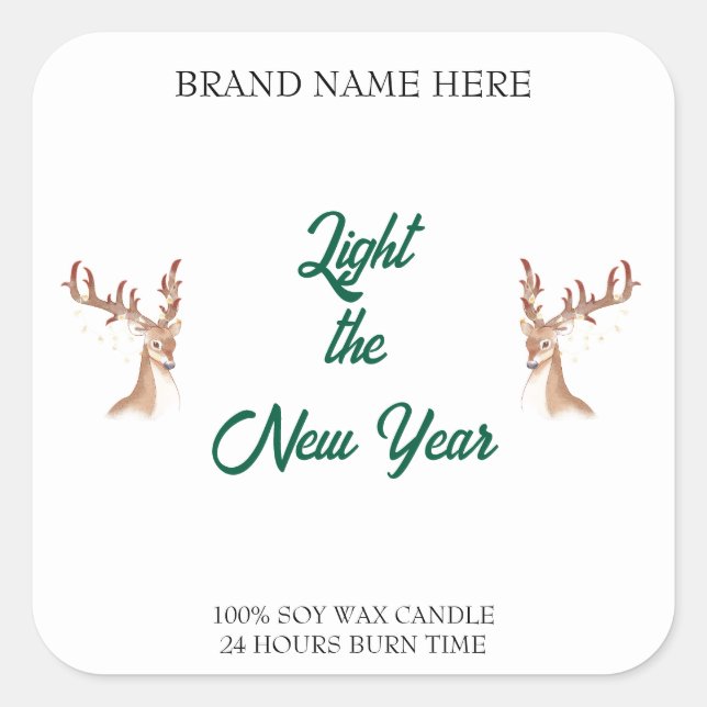 Unique New Year Candle Label – Add Your Brand Logo Quadratischer Aufkleber (Vorderseite)