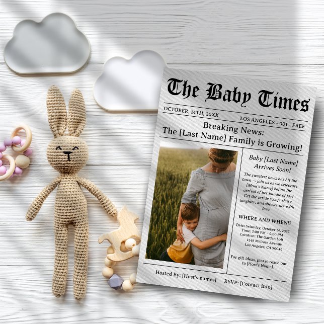 Unique Newspaper Photo Aesthetic Baby Shower Einladung (Von Creator hochgeladen)