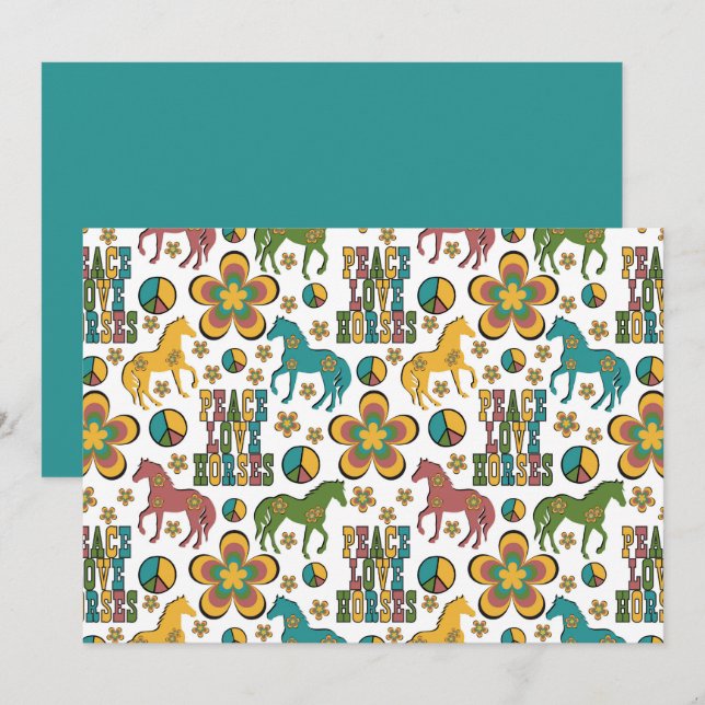 Unique Peace Love Horses Note Card Mitteilungskarte (Vorne/Hinten)