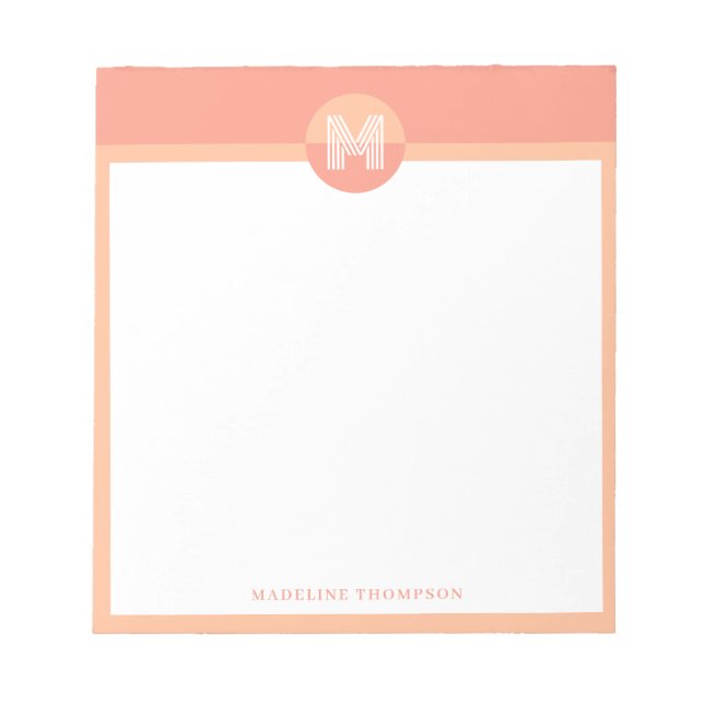 Unique Peach Pink Geometric Modern Monogram Notizblock (Vorderseite)