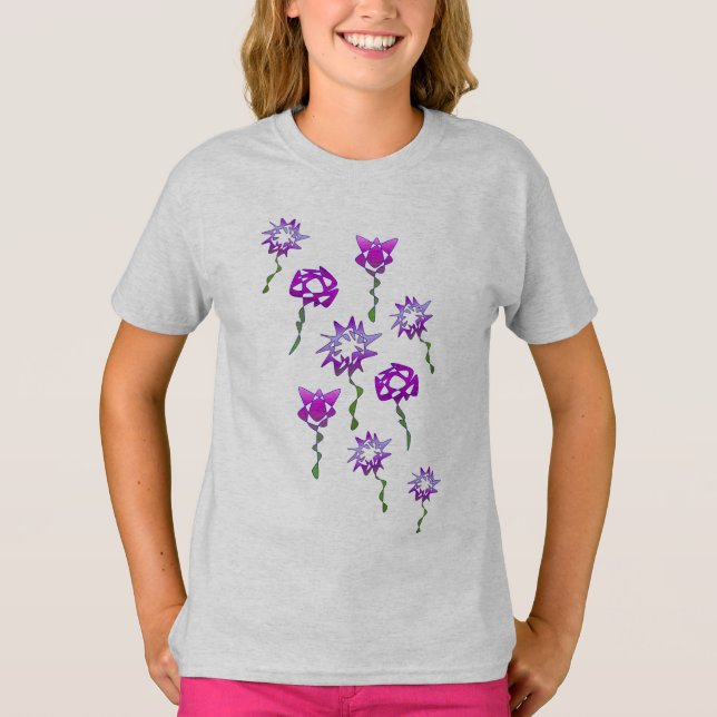 Unique Perpetual Art Purple Flowers T - Shirt (Vorderseite)