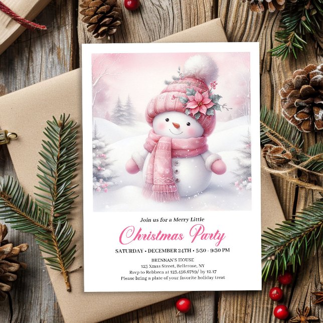 Unique Pink Snowman Kids Download Christmas Invite Einladung (Unique Pink Snowman Kids Download Christmas Invitation

)