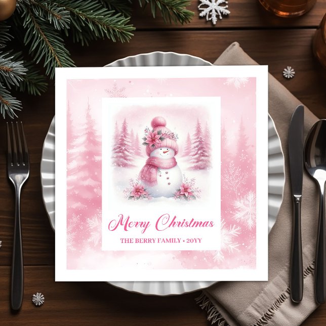 Unique Pink Snowman Kids Pinkmas Winter Scene Xmas Serviette (Unique Pink Snowman Kids Pinkmas Winter Scene Christmas Napkins

)