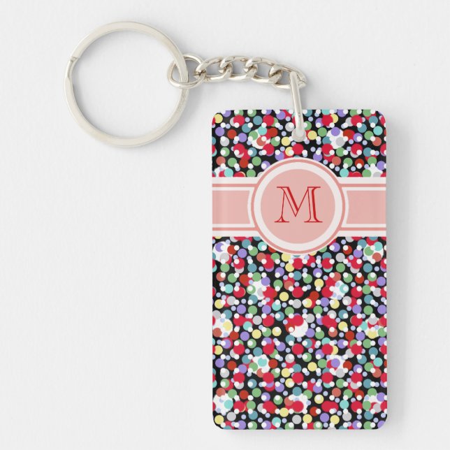 Unique Polka Dots Girly Monogram Schlüsselanhänger (Vorderseite)