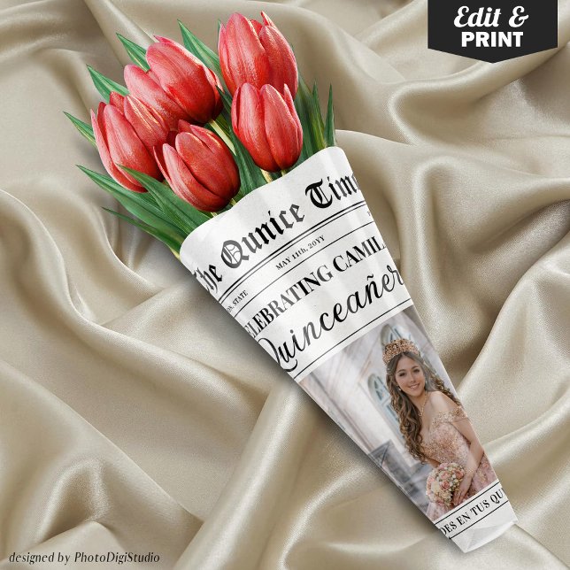 Unique Quinceañera Flower Bouquet, Newspaper Geschenkpapier Set (Unique Quinceañera Flower Bouquet, Newspaper Wrapping Paper Sheets)