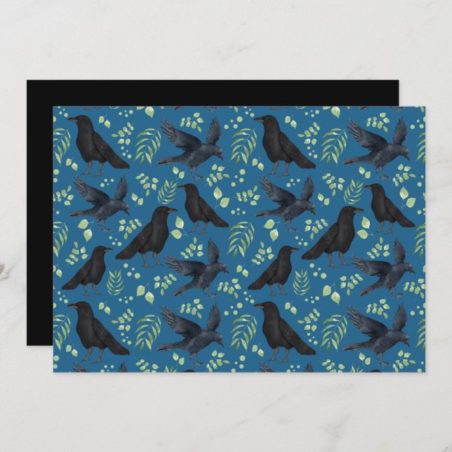 Unique Ravens Note Card in Blue Mitteilungskarte (Vorne/Hinten)