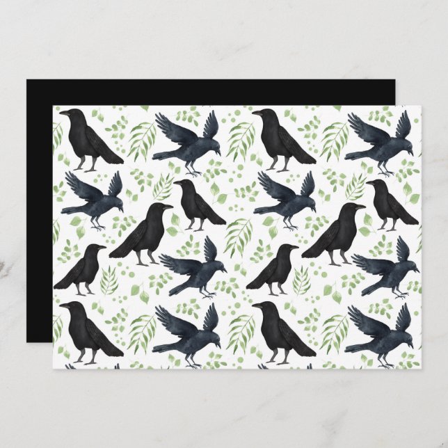 Unique Ravens Note Card in White Mitteilungskarte (Vorne/Hinten)
