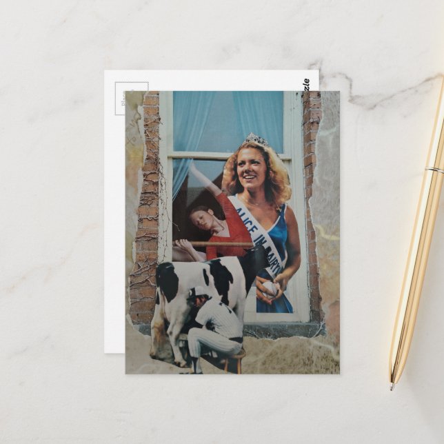Unique Retro Dairy Princess Collage  Postkarte (Vorderseite/Rückseite Beispiel)