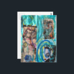 Unique Retro Horse, Donkey, and a Doll Mixed Media Postkarte<br><div class="desc">A random collage of vintage textbook papers and a vintage horse,  a vintage donkey,  and a doll on a blue background</div>