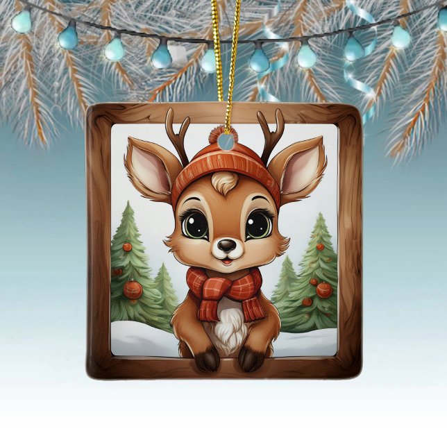 Unique Rustic Christmas Reindeer Lover Gift 🦌🎄 Keramikornament (Unique Rustic Christmas Reindeer Lover Gift  deer antler Ceramic Ornament fawn decoration doe 🦌🎄)