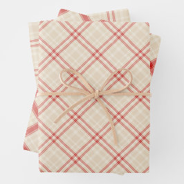 Unique Rustic Cream & Red Squiggly Mixed Plaid Geschenkpapier Set