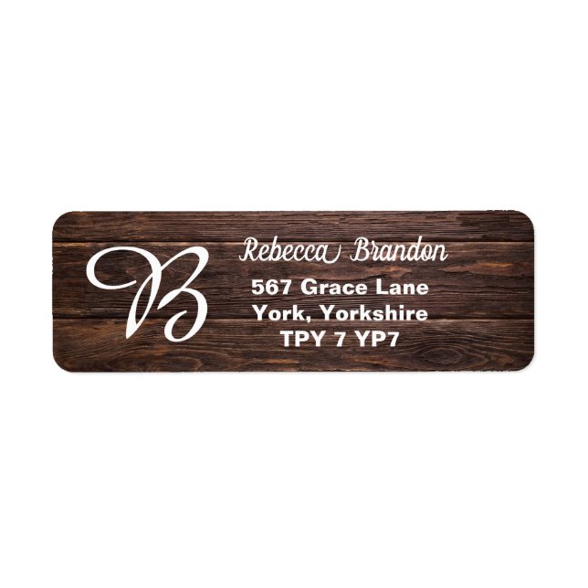 Unique Rustic Wood Monogram Rücksendeadresse Label (Vorne)