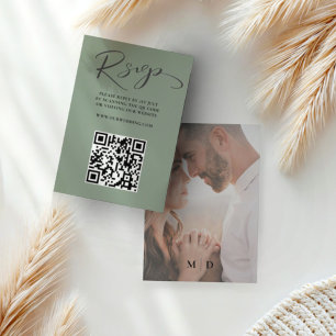 Unique Sage Green QR Code UAWG Wedding RSVP Karte