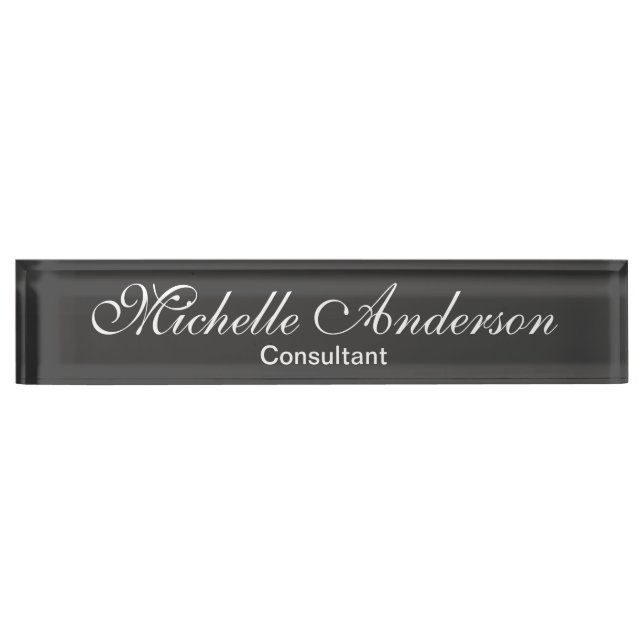 Unique Script Gray Consultant Desk Namplate Namensplakette (Vorderseite)