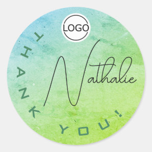 Unique Signature Watercolor Ombre Vielen Dank Logo Runder Aufkleber