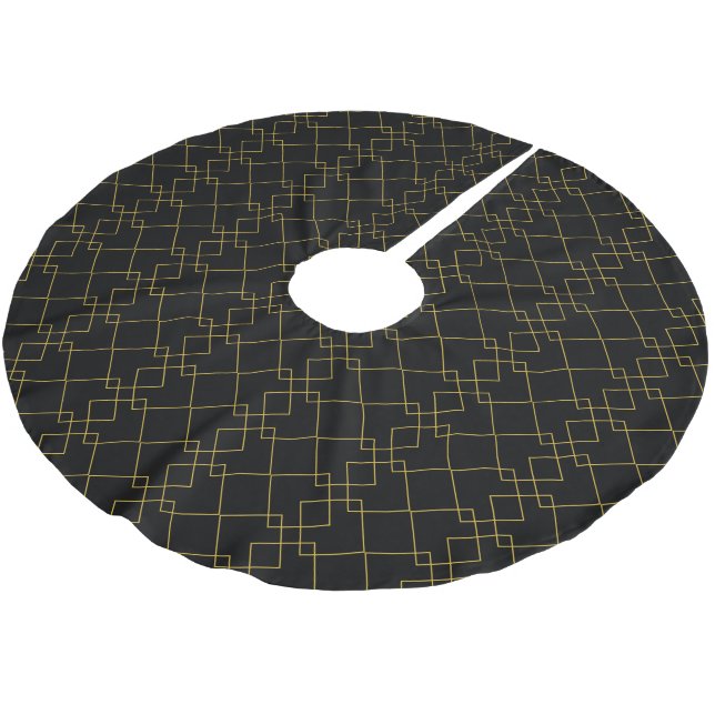 Unique Stylish Metallic Gold Box Pattern Black Polyester Weihnachtsbaumdecke (Schrägansicht)