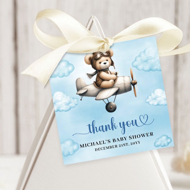 Unique Teddy Bear Pilot Airplane Blue Brown Baby  Geschenkanhänger (Unique Teddy Bear Pilot Airplane Blue Brown Baby Shower Favor Tag

)