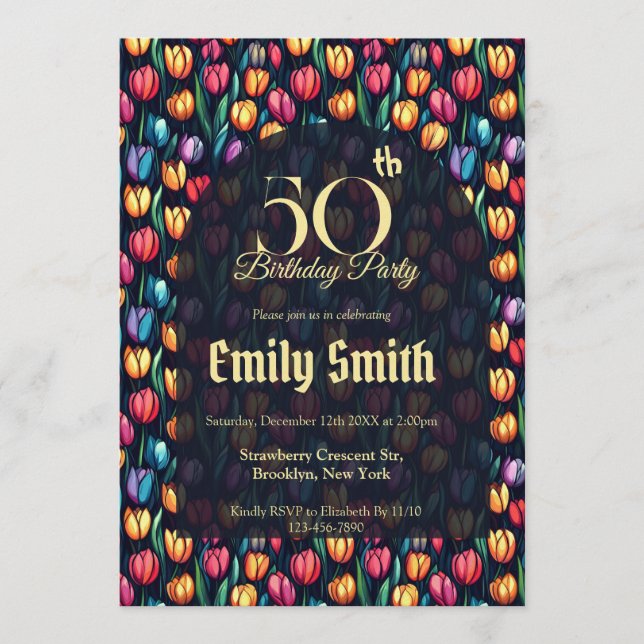 Unique Tulip Aesthetic 5Th Birthday Einladung (Vorderseite)