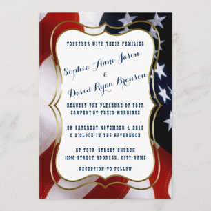 Unique USA Flag Gold Wedding Custom Einladung