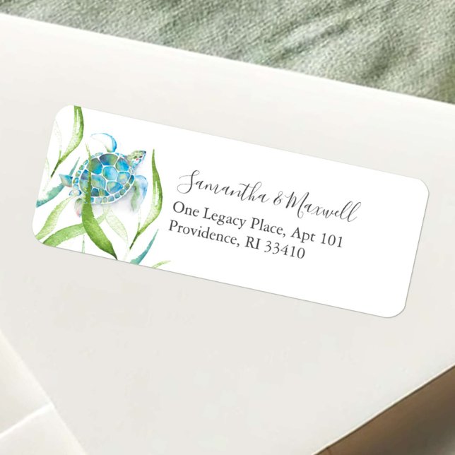 Unique Watercolor Sea Turtle Address Labels (Florida beach return address labels watercolor sea turtle art Victoria Grigaliunas Do Tell A Belle)