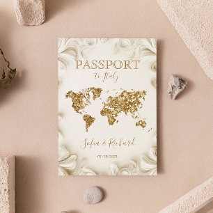 Unique Wedding Destination Passport Gold Weltkarte Einladung