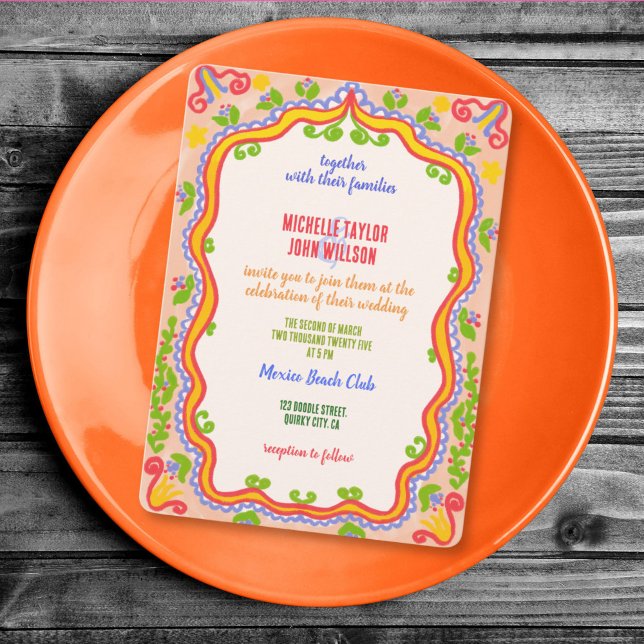 Unique Whimsical Floral Quirky Doodle Hand Drawn  Einladung (whimsical unique colorful hand drawn floral wedding invitation)