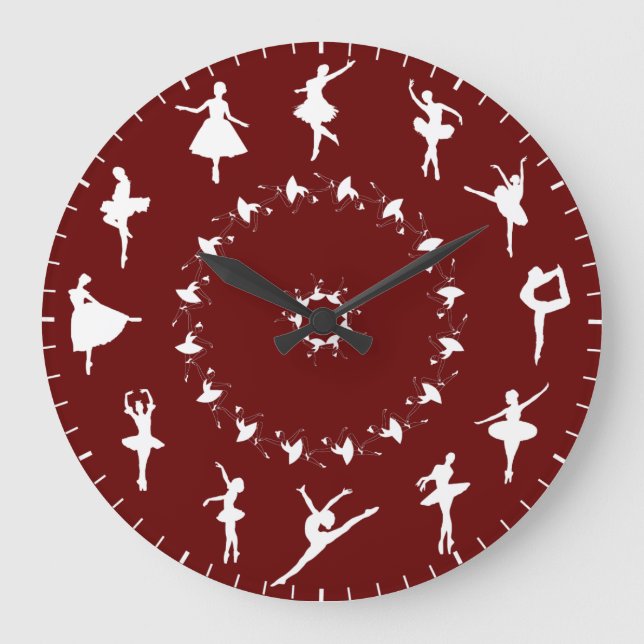 Unique White Ballerina Silhouettes Themed Große Wanduhr (Vorderseite)