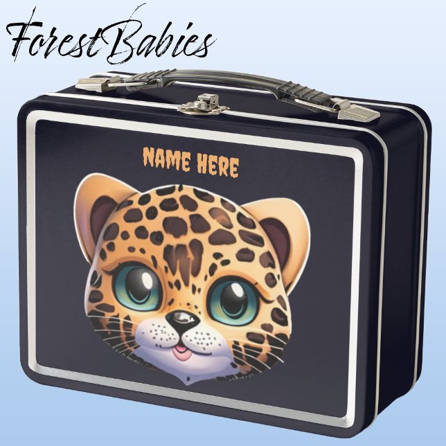 Unique Wildlife Leopard Kitty Cat Cartoon Grafik Metall Brotdose (Leopard, Black ForestBabies Lunch Box)