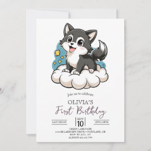 Unique Woodland Digital Wolf 1. Geburtstag Einladung