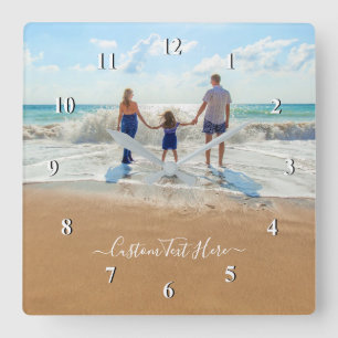 Unique Your Own Design Custom Photo Text - Family Quadratische Wanduhr