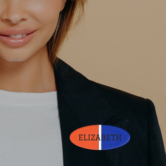 Unis Orange, Weiß und Blau Namenschild (Von Creator hochgeladen)