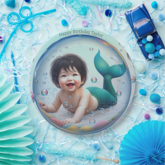 Unisex Baby Mermaid Bubble Pappteller (Party)