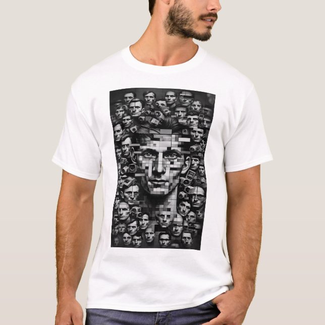 Unisex Black and White Dystopian Kontrolle T - Shi T-Shirt (Vorderseite)