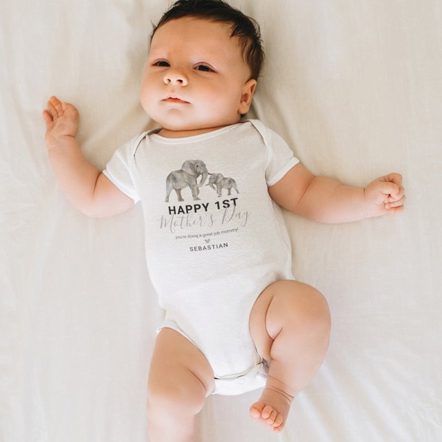 Unisex First Mother's Day Elephant Baby Bodysuit Strampler (Von Creator hochgeladen)