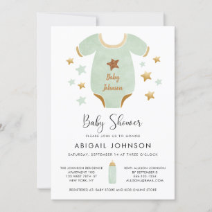 Unisex Green Gold Watercolor Retro Baby Dusche Einladung