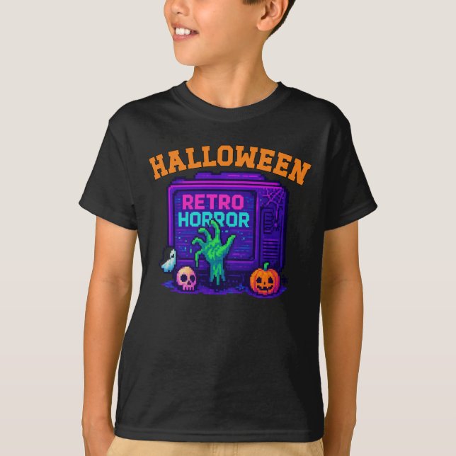 Unisex Halloween Pixel Apparel Retro männliche wei T-Shirt (Vorderseite)