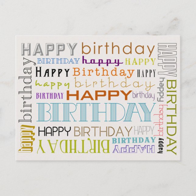 Unisex Happy Birthday Typografy Postcard Postkarte (Vorderseite)