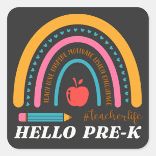 Unisex Hello Pre K, Hello Preschool, Preschool T-S Quadratischer Aufkleber
