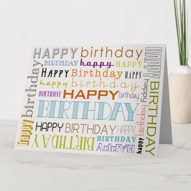 Unisex Multicolor Happy Birthday Typografy Card Karte (Vorderseite)