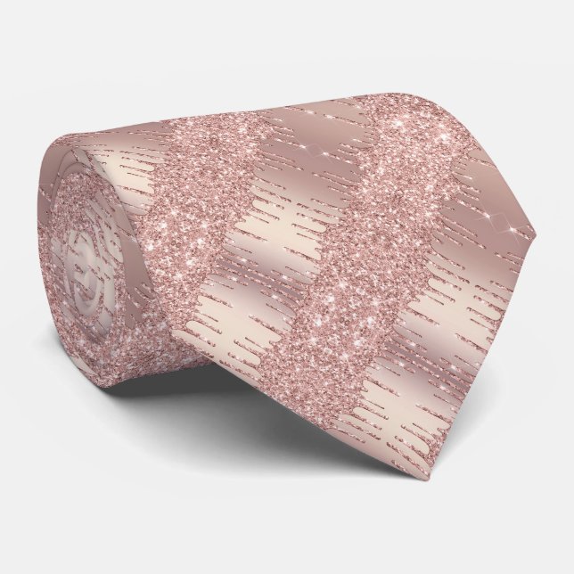 Unisex Neck Tie Rose Gold Blush Glitzer Tropfen Krawatte (Gerollt)