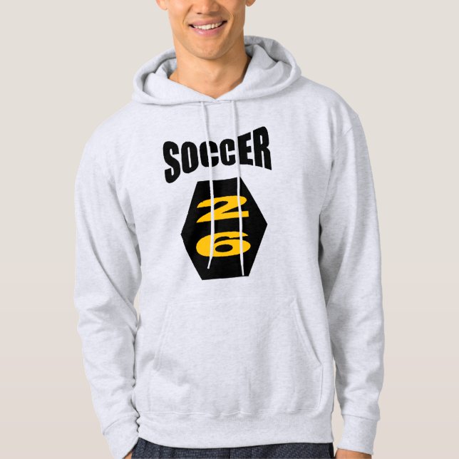 Unisex pullover hoodie. ash SOCCER 26 (Vorderseite)