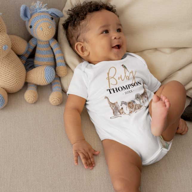 Unisex Safari Animal Baby Ankündigung Baby Strampler (Von Creator hochgeladen)