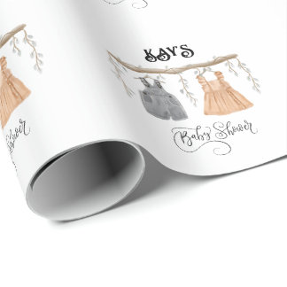 Unisex Twins Greenery Floral Baby Shower Geschenkpapier