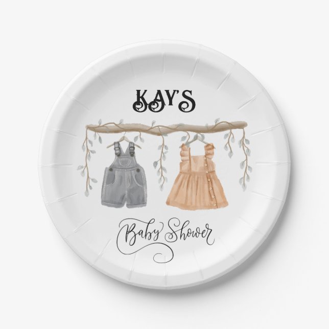 Unisex Twins Greenery Floral Baby Shower Pappteller (Vorderseite)