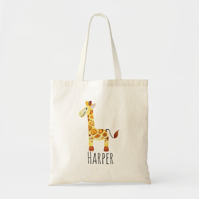Unisex Watercolor Baby Giraffe Safari und Name Tragetasche (Vorne)