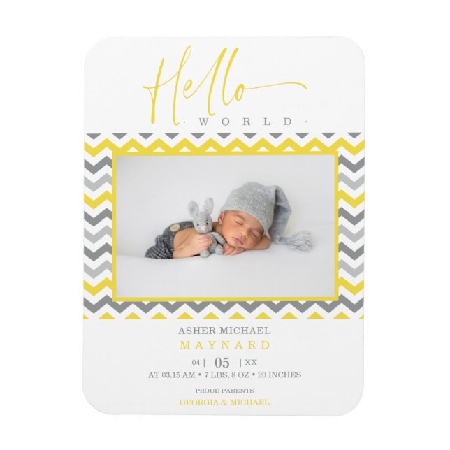 Unisex Yellow Grey Zigzag Hello World Magnet (Vertikal)