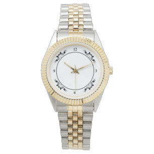 Unisex Zwei-Tone Dekorative Bracelet Schwarze Zahl Armbanduhr