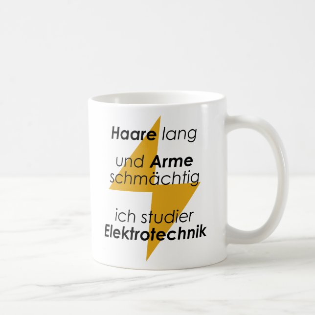 Unispruch "Haare lang, Arme schmächtig" Studenten Kaffeetasse (Rechts)