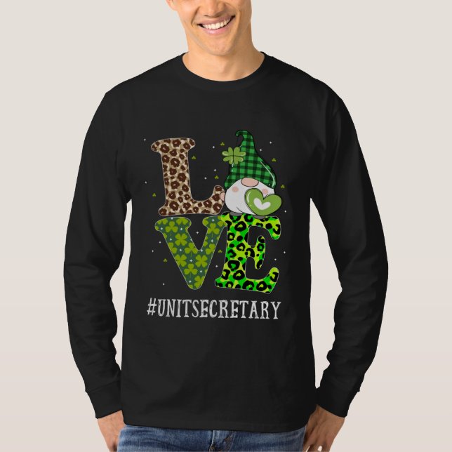Unit Secretary Love St Patricks Day Gnome Leopard  T-Shirt (Vorderseite)