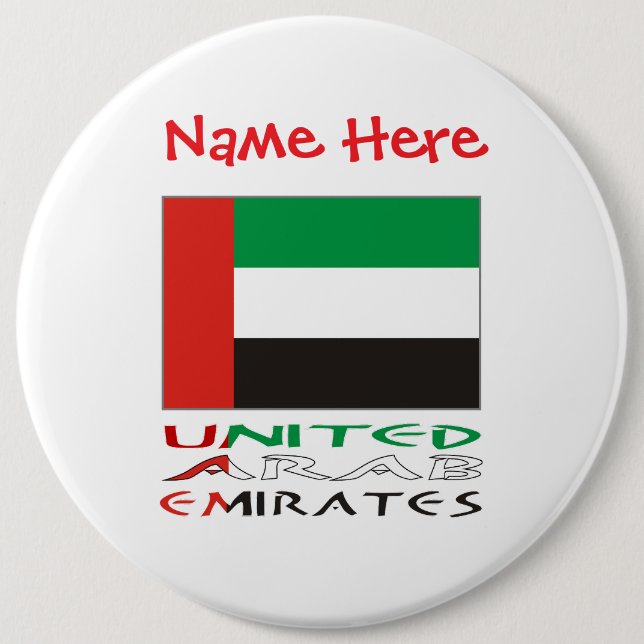 United Arab Emirates UAE Flag Red Personalize Name Button (Vorderseite)